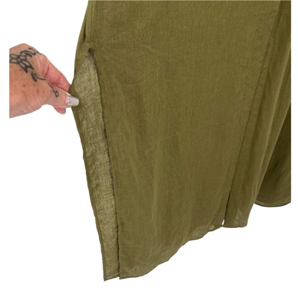 MICHAEL Michael Kors Utility Maxi Shirt Roll Tab Sleeves Snap green Linen Dress - Picture 7 of 9